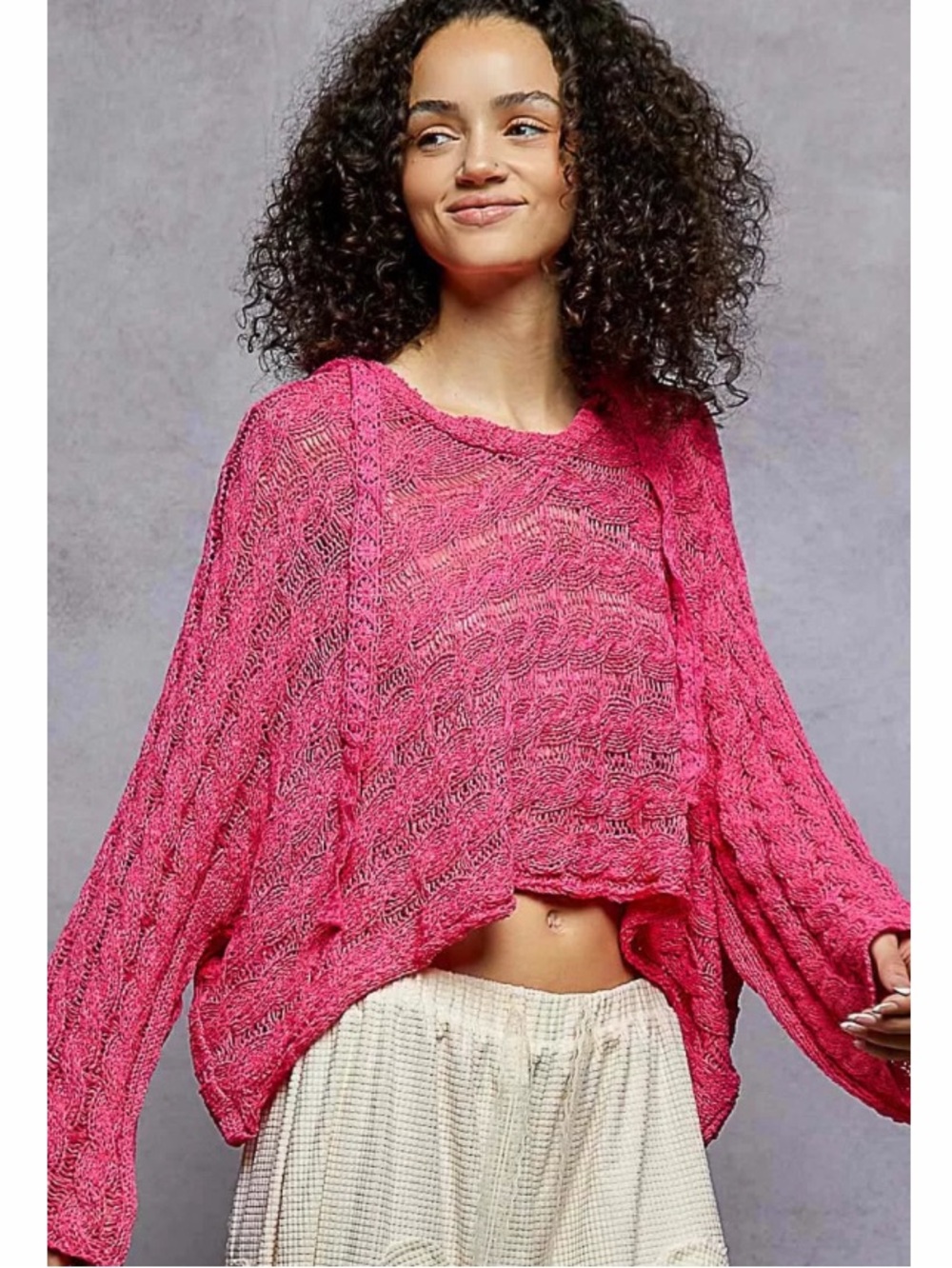 NIP POL Hooded Openwork Knit Sweater